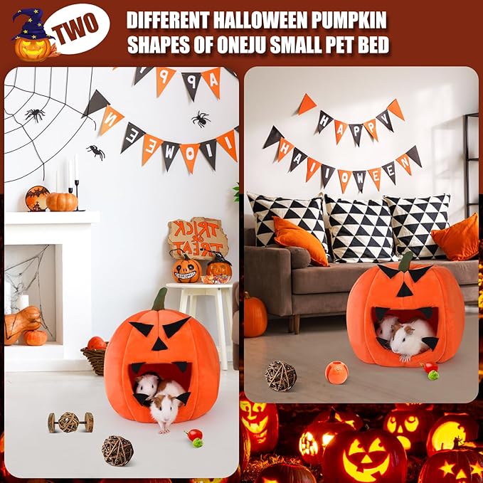Guinea Pig Hideout - Guinea Pig Bed, Halloween Style Small Pet Hides, Ideal Bed for Small Pets, Pumpkin Shape, Orange