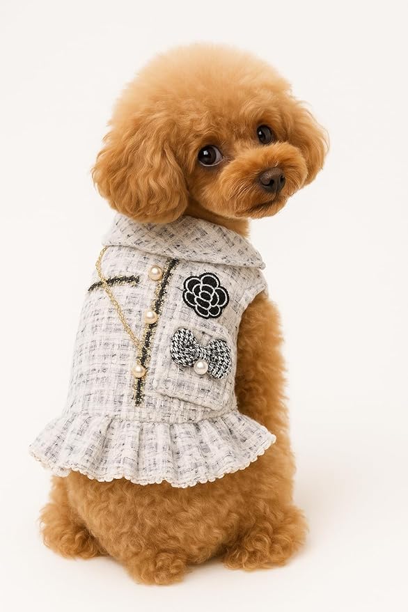 Designer Dog Dress for Small Dogs Puppy Teacup | Cute Stylish Pet Outfit – Luxury Puppy Clothes for French Bulldog, Chihuahua, Dachshund, Maltese, Yorkie, Cats – Fashion Apparel