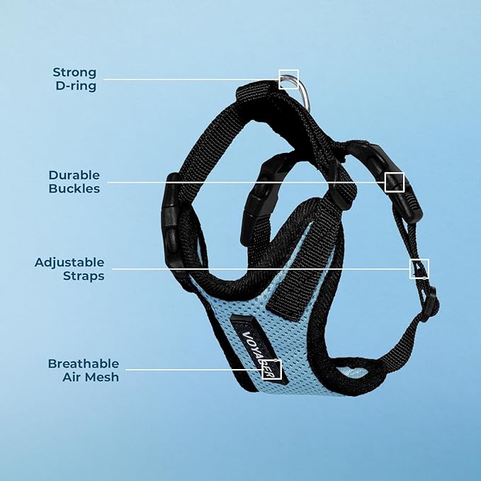 Voyager Step-in Pet Harness - All Weather Mesh, Adjustable Step in Harness for Cats and Dogs by Best Pet Supplies - Baby Blue/Black Trim, M