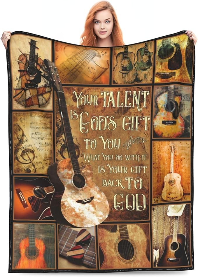 Music Gifts Guitar Blanket Rock and Roll Throw Blankets Cozy Fleece Flannel Blanket Soft Warm Plush Lightweight Blanket Guitar Gifts for Men Women Boys Girls Adults Kids for Couch Sofa Bed 50"X60"