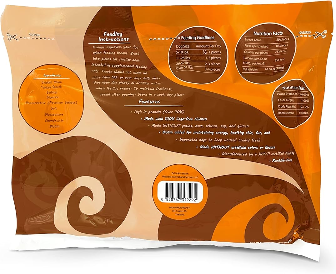 Rena's Recipe Soft Chicken Steak Strips Dog Treats – 30 Count (10 per Pack), Rawhide Free High Protein Training Treats Made from Cage-Free Chicken with Glucosamine, Chondroitin & Biotin, 100 g × 3 Packs