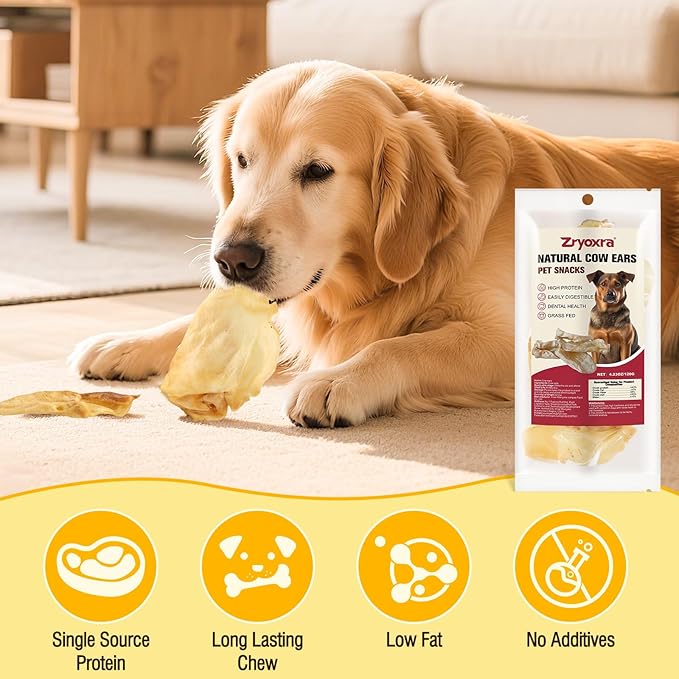 100% Natural Real Cow Ears for Dogs - Single Ingredient Dental Chew, Long-Lasting Treats for All Breeds (Small/Medium/Large) | High Protein, Easily Digestible (4 OZ)