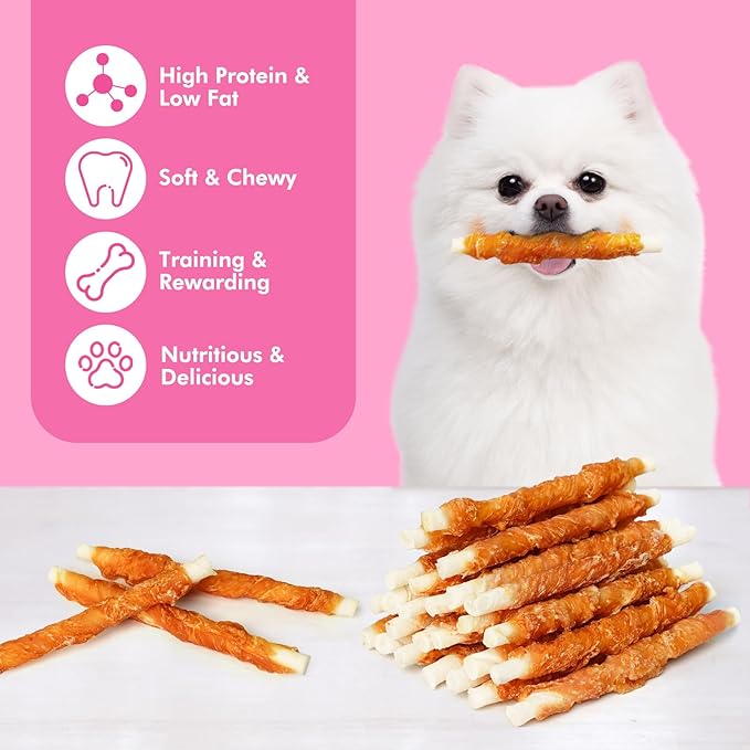 Dog Treats, 5 Inch Chicken Wrapped Rawhide Sticks for Dogs, Teeth Cleaning Dog Chew Snacks for Puppy and Small Dogs, 8.8oz