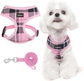 SCENEREAL Puppy Dog Harness with Leash Set for Small Medium Sized Dogs, Soft Mesh Pet Harnesses and Leash, No Chock Plaid Adjustable No Pull Vest for Dogs Cats, Chihuahua,Bulldog (Pink S)