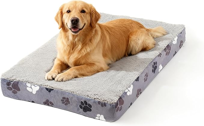 XL Dog Bed for Crate, 41x27 Inch Washable Crate Mat with Removable Cover & Anti-Slip Bottom, Comfy Orthopedic Egg Crate Foam Flat Pet Bed, Dark Grey