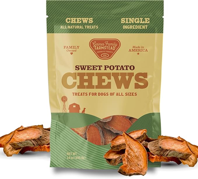 Gaines Family Farmstead Sweet Potato Chews for Dogs, 14 oz Bag – Single Ingredient Sweet Potato Dog Treats, High Fiber, Grain-Free, Rawhide Alternative, Vitamin-Rich, Made in The USA