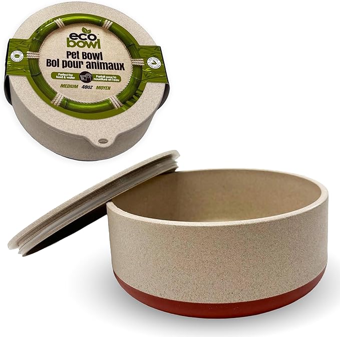 Palz&Co EcoBowl with Lid for Dogs & Cats, 48 oz Cinnamon - Natural Bamboo Pet Bowl with Non-Slip Base, Pet Food and Water Dish, Dishwasher Safe