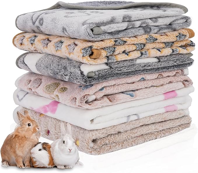 6 Pack Guinea Pig Cage Liner, Washable Fleece Guinea Pig Blankets Bedding Accessories, Flannel Throw Warm Sleep Mat, Pet Pee Pads for Small Animal Hamster Rabbit Puppy Cat, 24x16 Inch