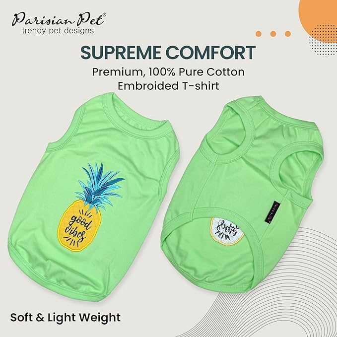 Parisian Pet Dog Shirt – 100% Cotton Shirts for Small Dogs – Tropical Sleeveless Pet Vest – Lightweight and Breathable Dogs Apparel – Cute Dog Clothes - Stretchy T Shirts for Pets