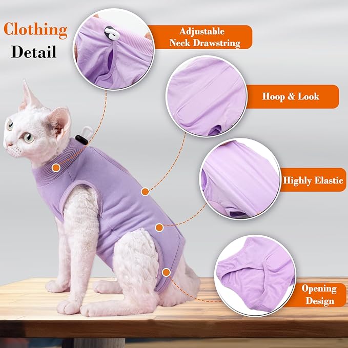 Cat Surgery Recovery Suit, Kitten Surgical Full Bodysuit for Abdominal Wound Protector Anti Licking After Surgery, Professional Cat Surgical Suit E-Collar Alternative for Male & Female Pets