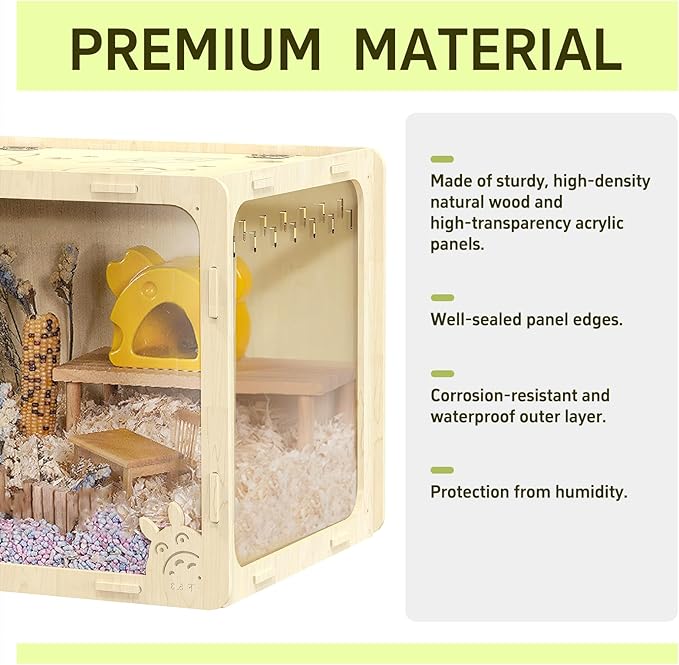 32 inch Wooden Hamster Cage, Large Habitat, Openable Top, Transparent Acrylic for Interior View, Ventilated, Easy to Clean, for Syrian Hamster, Dwarf Hamster, Gerbil, Other Small Pet Animals