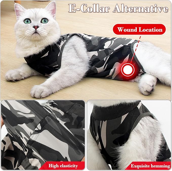 Cat Recovery Suit for Abdominal Wounds or Skin Diseases, Breathable Cat Onesie for Cats After Surgery Spay Neuter, Anti Licking Cat Cone Alternative, Professional Pet Surgery Recovery Shirt