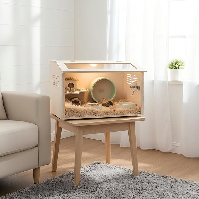 Wooden Hamster Cage Chewproof, Large Hamster Cages and Habitats, Small Animal Habitat with Openable Acrylic Sheet for Gerbil, Degus Mice, Guinea Pig, Rat& Other Small Pets（23.62in）