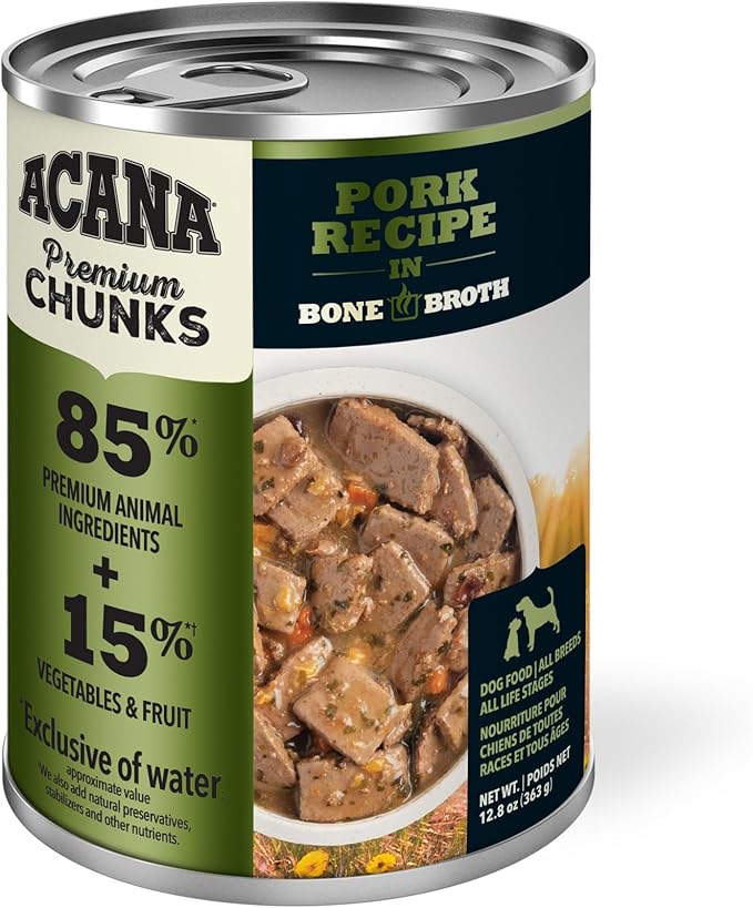 ACANA Premium Chunks in Bone Broth Grain-free Wet Dog Food Pork Recipe 12.8oz Cans (12 Count)