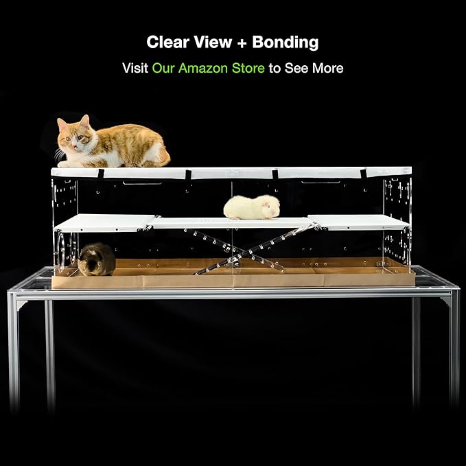 GuineaLoft™ Model-A3 Acrylic 2-Tier Cage (48"x24"x16") - Luxury Loft Habitat with 2nd Floor & Ramps - Clear Escape-Proof Enclosure for Guinea Pigs - Includes Ventilated Cover & Disposable Bottoms