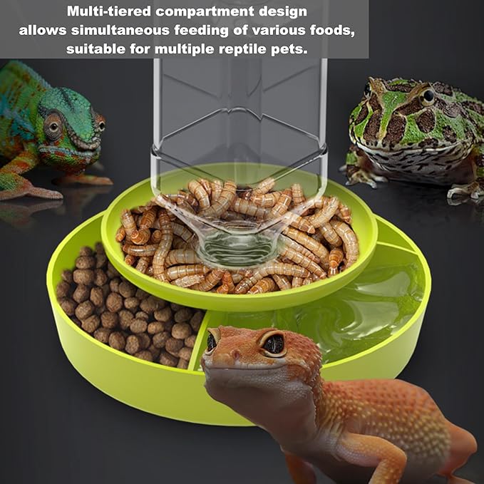 2-in-1 Reptile Feeding Water Bottle and Feeding Clamp,Automatic Feeders Bowl for Bearded Dragon Gecko Snake Lizard Turtles and Other Small Animals
