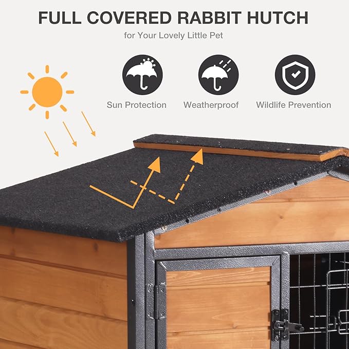 Rabbit Hutch Indoor/Outdoor Bunny Cage with 6 Wheels 2 Story 2 Trays Rabbit Cage Chew-Proof Ramp and Metal Frame – Ideal for Guinea Pig Cage