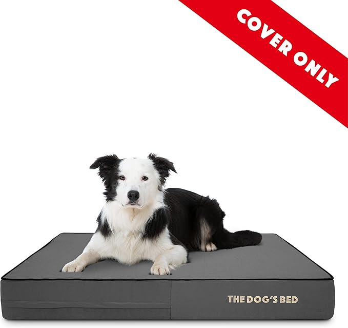 The Dog’s Bed Replacement Outer Cover, Oxford Fabric, Grey with Black Trim, Large, 6-Inch