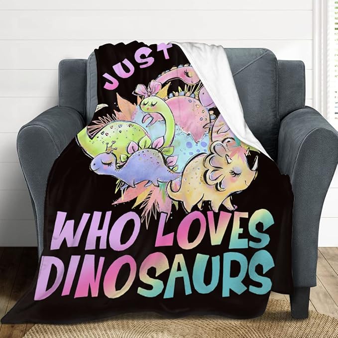 Just A Girl Who Loves Dinosaurs Blanket Cute Dinosaurs Decor Throw Blanket Gifts for Girls Super Warm Soft Plush Lightweight Fleece Flannel Blanket Winter Bedding Blanket for Kids Adults Women 60"x80"