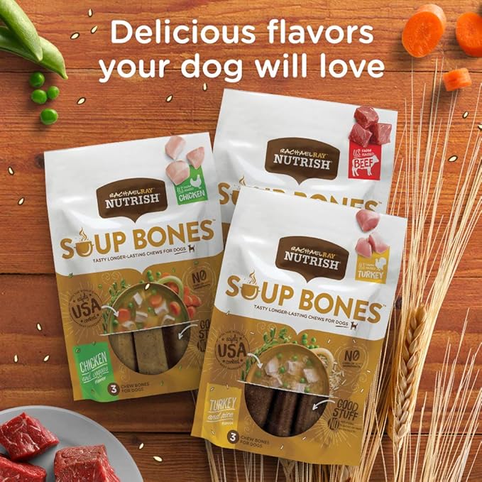Rachael Ray Nutrish Soup Bones Dog Treats, Real Chicken & Veggies Flavor, 3 Bones, 6.3 Ounces (Pack of 2)