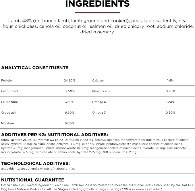 Go! Solutions Sensitivities Limited Ingredient Lamb Grain-Free Dry Dog Food, Chicken-Free Kibble Made by Experts for Sensitive Stomachs & Food Allergies, for Puppies, Adults, & Seniors, 22 lb Bag