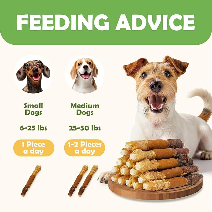 MON2SUN Dog Treats, 5 Inch Triple Flavor Chicken Pumpkin and Duck Wrapped Rawhide Sticks, Long Lasting Chews for Small and Medium Dogs, 10.58 oz (15 Count)
