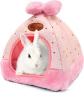 YUEPET Bunny Bed Warm Guinea Pig Cave Beds Cute Bowknot House Big Hideouts Cage Accessorie for Dwarf Rabbits Hamster Bunny Ferrets Rats Hedgehogs Chinchilla (Pink Grid)
