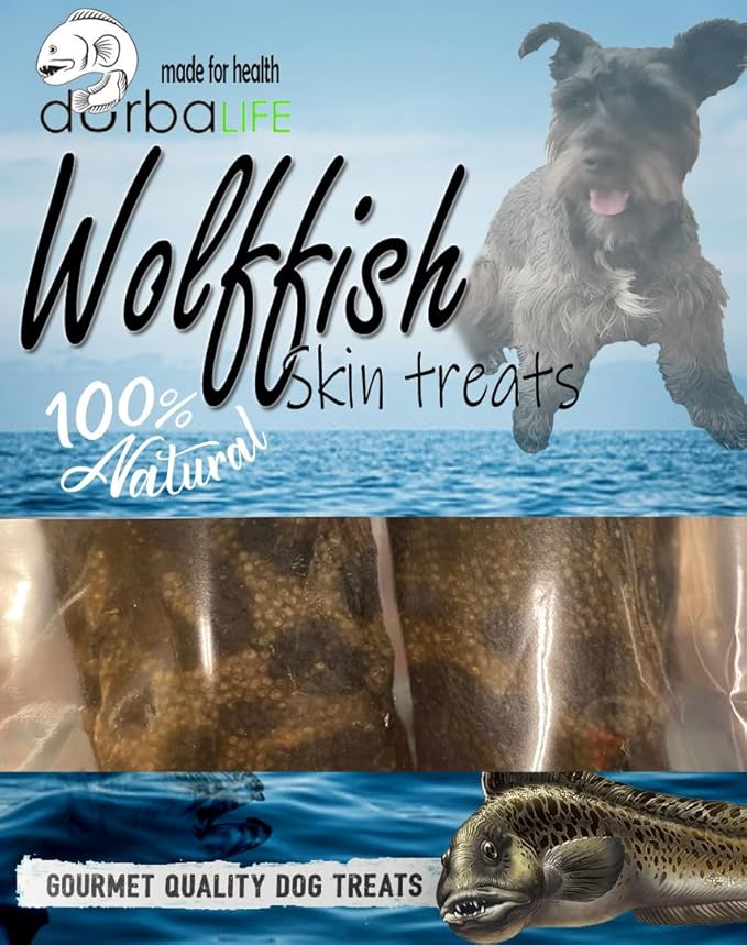 Wolffish Skin Treats for Dogs (2 Fish Sticks 6-in Each) Hand Wrapped w/Single Ingredient Super Tasty Dog Chews