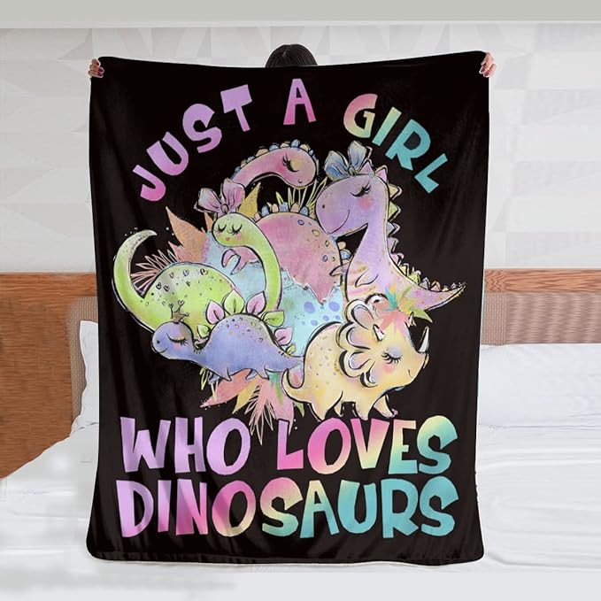Just A Girl Who Loves Dinosaurs Blanket Cute Dinosaurs Decor Throw Blanket Gifts for Girls Super Warm Soft Plush Lightweight Fleece Flannel Blanket Winter Bedding Blanket for Kids Adults Women 50"x60"