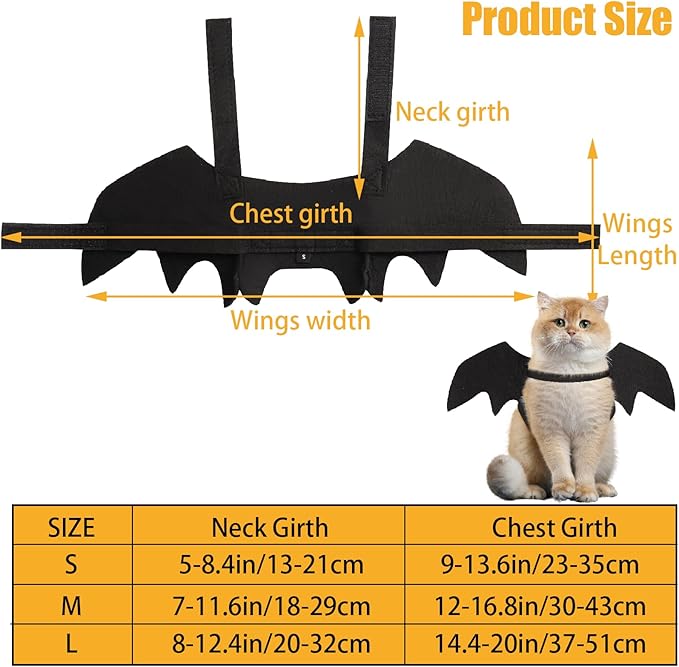 Cat Bat Wings Cat Bat Costume Cats Halloween Costumes Cute Bats Wings for Cats Kitten Halloween Costume Kitten Bats Wing Pet Halloweens Dress Up Accessories,Black S