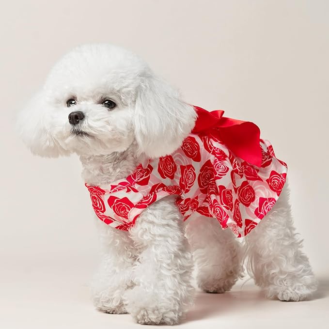 PUPTECK Dog Wedding Dress Outfit Puppy Cute Small Dogs Clothes,Rose,M