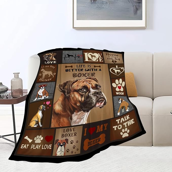 banonaty Boxer Dog Throw Blanket Cozy Fleece Flannel Bedding Boxer Dog Gifts for Women Men Boys Girls Lovers Adults Lovers Stuff Plush for Couch Sofa Bed Decor 40"X50"