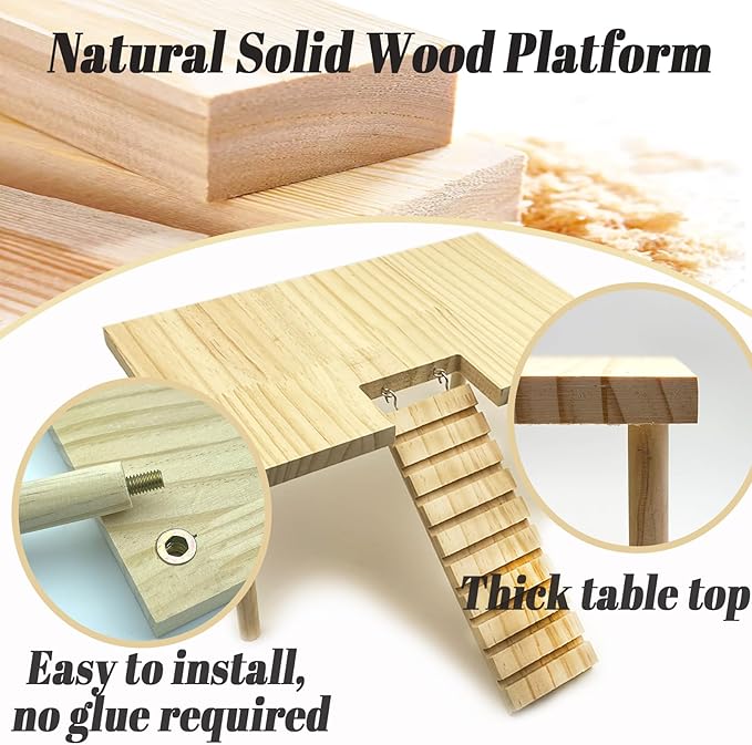 Hamster Platform with Ladder Wooden Syrian Hamsters Standing Platforms with Legs Set Wood Gerbils Climbing Bridge Toy Mouse Cage Accessories