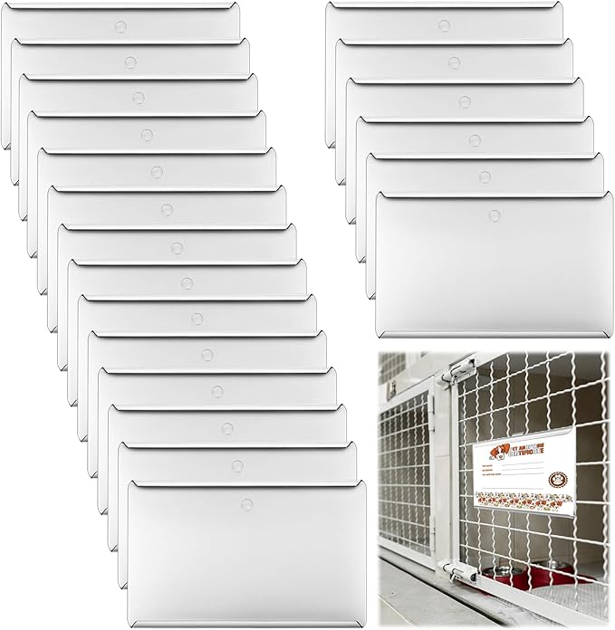 LEIFIDE 20 Pcs Metal Kennel Card Holders Kennel Accessories Dog Cat Boarding Cards Record Pet Care ID Info for Dog Hamster Cage Boarding Supplies for Veterinarian Shelter Grooming (3 x 5 Inches)