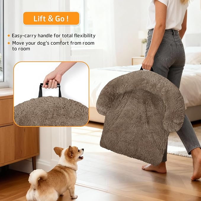 GGIB Calming Dog Bed Fluffy Plush Dog Mat for Furniture Protector with Removable Washable Cover for Large Medium Small Dogs and Cats (Extra Extra Large, Camel)