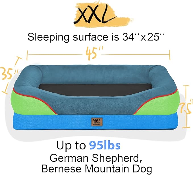 Chez Paw Orthopedic Extra Large Dog Bed - XXL Washable Giant Pet Couch Sofa with Removable Cover Waterproof Bolster for Large Size Dogs, 45x35