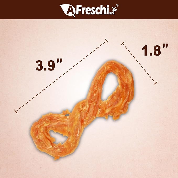 A Freschi srl Turkey Tendons for Dogs, USA-Sourced, Healthy Dog Treats, Rawhide-Free Puppy Chews, Long Lasting, All Natural, Hypoallergenic Dog Treats for Small Breeds, 8 oz Pack Rope (S)