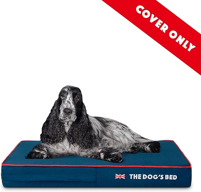 The Dog’s Bed Replacement Outer Cover, Oxford Fabric, Blue with Red Trim & UK Flag, Medium, 4-Inch