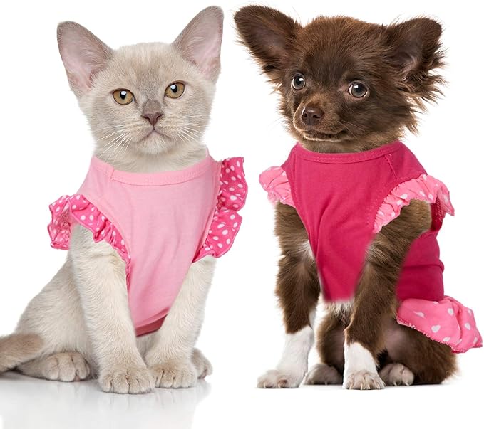 2 Pieces Dog Dresses for Dogs Cute Girl Female pet Dress Mommy Puppy Shirt Skirt Dresses Pet Summer Clothes Apparel for Cats(Love and Angel,Small)