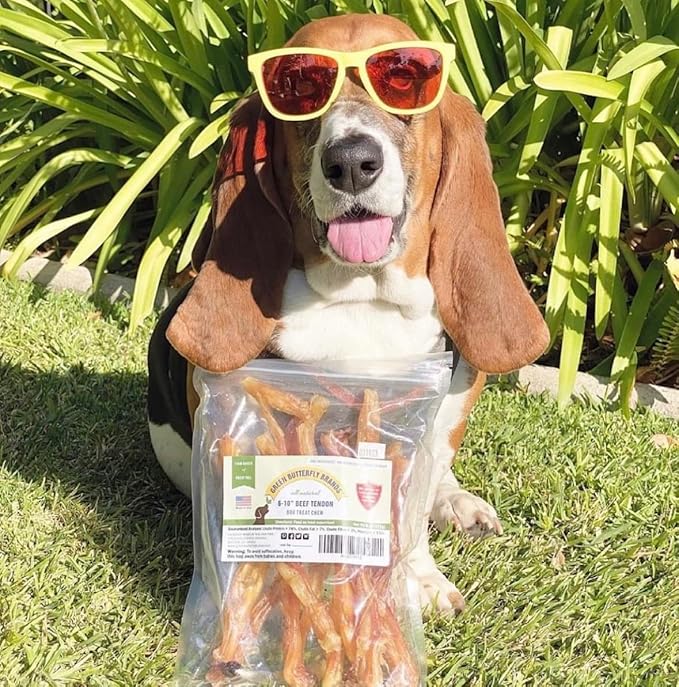 Beef Tendons for Dogs Made in USA. 6-10 Inch Grass Fed Farm-Raised American Beef Dog Treats. All Natural Dog Dental Chews. Grain Free Odor-Free Chews 8 Ounce