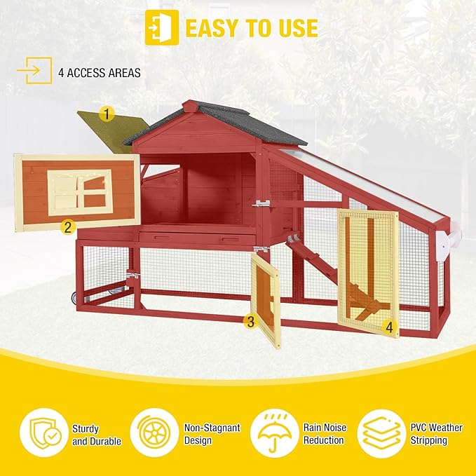 Aivituvin Chicken Coop Expandable Mobile Chicken House for Outdoor with Wheels, Nesting Box, Leakproof Pull-on Tray and UV-Resistant Roof Panel (Red, AIR23)