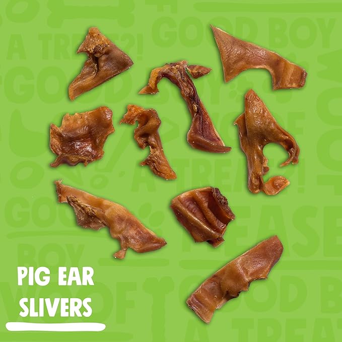 Pig Ears Slivers, All Natural Single Ingredient Pork Strips Dog Treats, Excellent Rawhide Alternative, Dog Chews for Large and Small Dogs (1Lb)