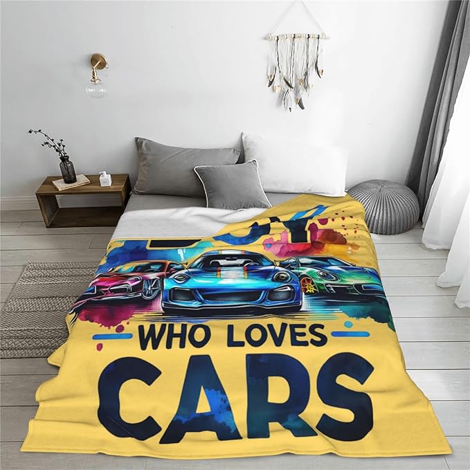 SweetFox Just A Boy Who Loves Cars Blanket, Cars Decor Throw Blanket Gifts for Girls Boys Lovers Super Warm Soft Plush Fleece Flannel Winter Bedding Blankets for Kids Adults Men Women 60"X50"