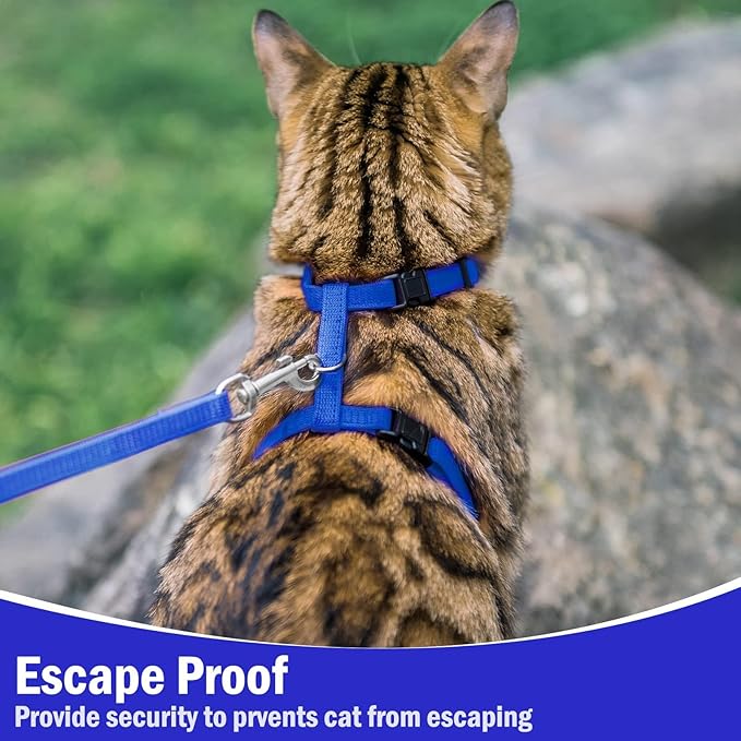 PUPTECK Adjustable Cat Harness and Leash Set Escape Proof Kitten Strap Collar for Walking Travel, Blue
