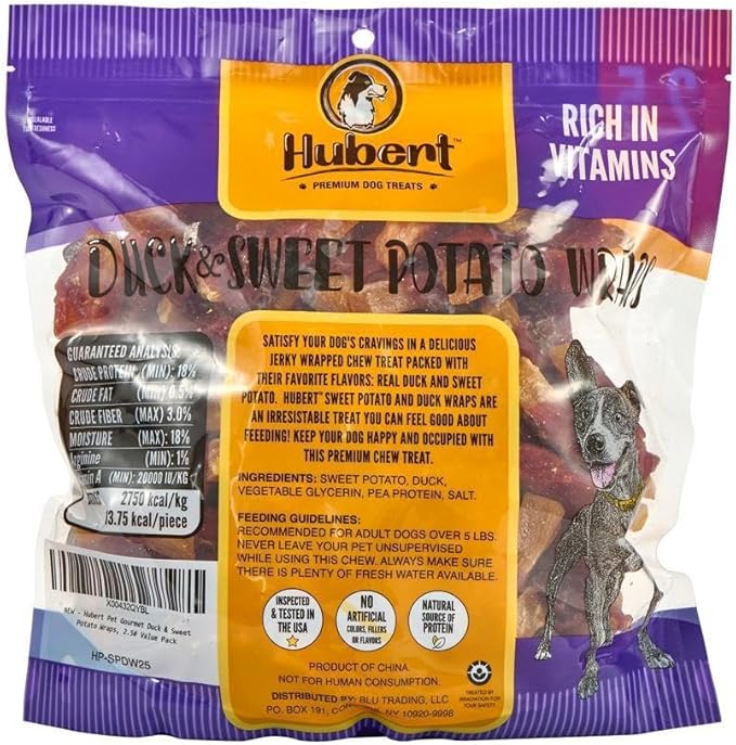 Hubert Pet Gourmet Duck & Sweet Potato Wraps Dog Treats - 2.5 lbs - USA Inspected - for Small & Large Dogs