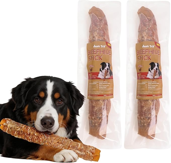 Just Try 2 Packs 13" Large Size Chicken Wrapped Rawhide Dog Chew Sticks - Long Lasting Dog Chews, Dog Treats for Large Dogs, Dog Chews