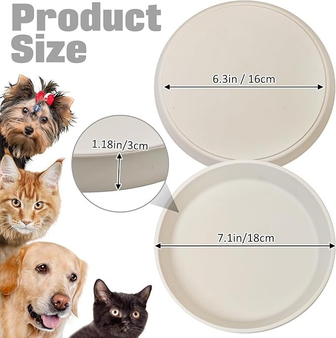 BNOSDM Silicone Cat Food Plate Shallow Dog Bowl 2 Pack Flat Puppy Feeding Dish for Small Dogs and Cats Whisker Fatigue Pet Plates for Dry and Wet Food (Beige)