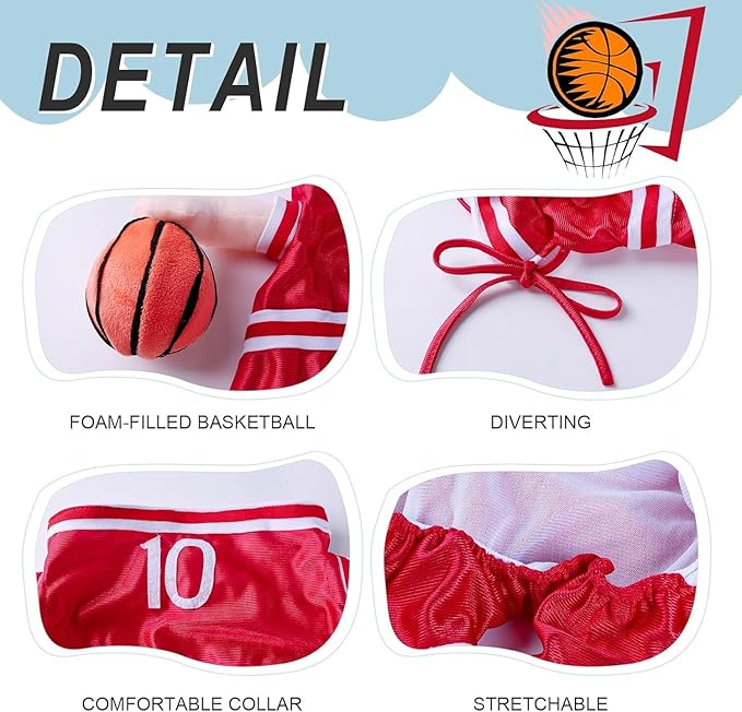 DELIFUR Dog Basketball Player Costume - Pet Halloween Costume Adjustable Funny Dress Up Sports Outfit Cosplay Clothes for Small Medium Dog (Red Basketball, Small)