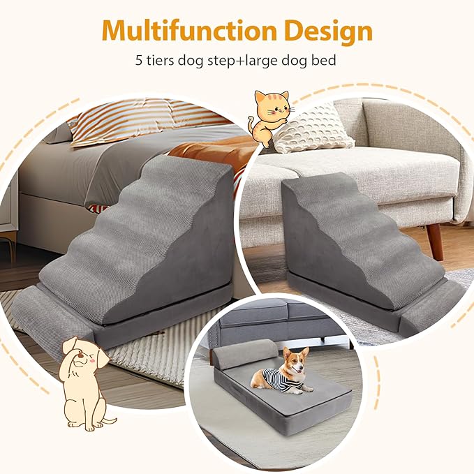 Dog Stairs for High Beds 30-36 inches Tall, 30 Inch Height 6 Steps Doggie Ramp for High Bed, Non-Slip Sturdy Dog Steps, 30D Foam Pet Stairs for Old Dogs/Cats
