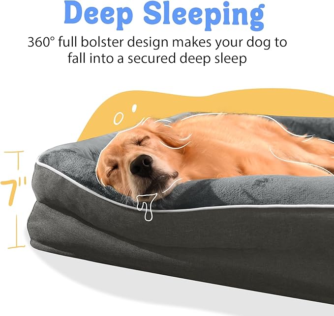 Washable Orthopedic Large Dog Bed - Removable Orthopedic Foam Dogs Beds with Bolsters Waterproof Large Dog Bed and Non-Slip Bottom Extra Large Dogs Beds Sofa